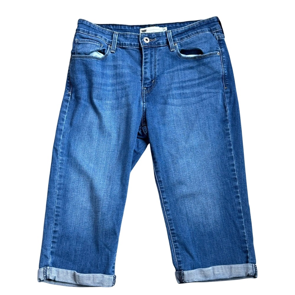 LEVI'S Women's 12‎ Petite Medium Wash Stretch Denim Cuffed Capri Blue Jeans